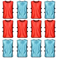 VORCOOL Petos de Futbol para Niños y Jóvenes Petos Deportivos - Tamaño S (Azul Claro + Rojo) 12 Piezas